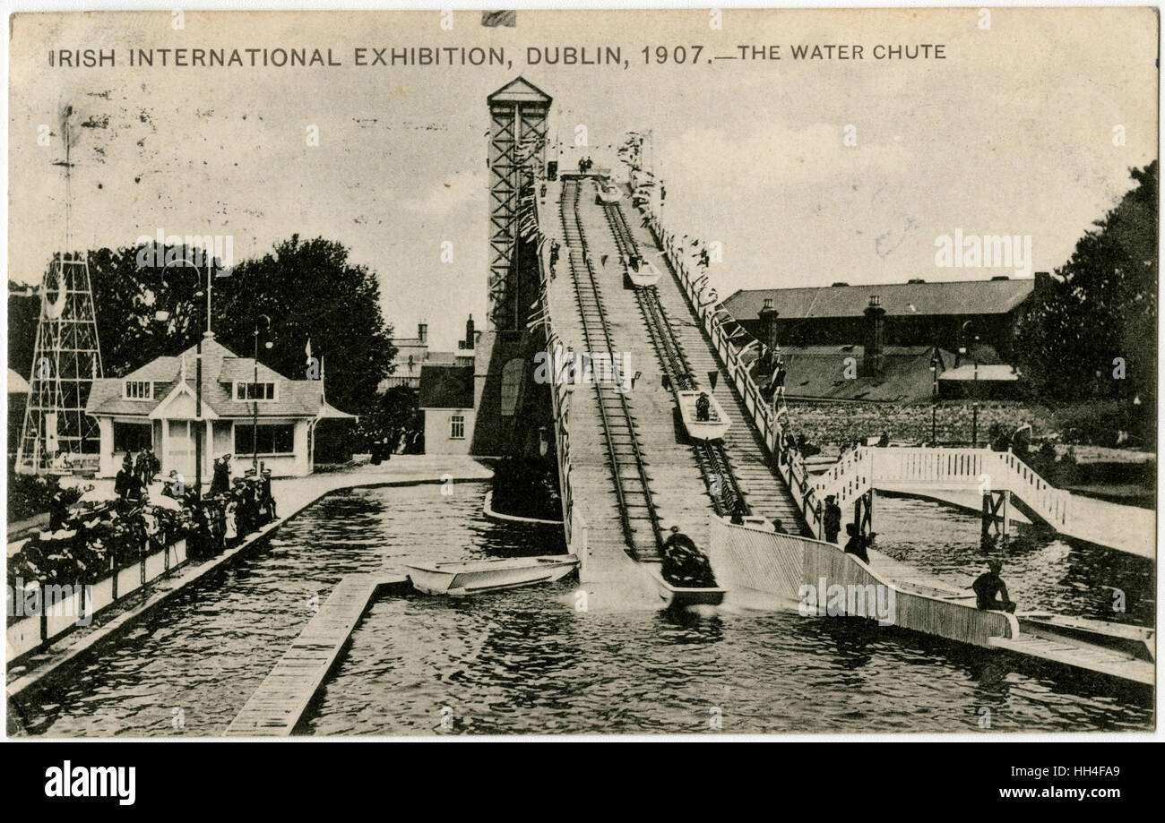 Irish (Dublin) International Exhibition - The Water Chute ride. Stock Photo