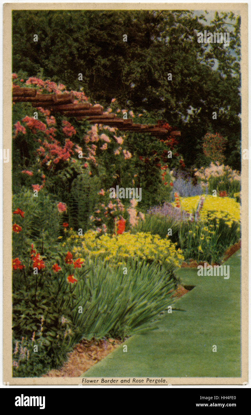 Floral Border and Rose Pergola - Popular 1930s scheme Stock Photo