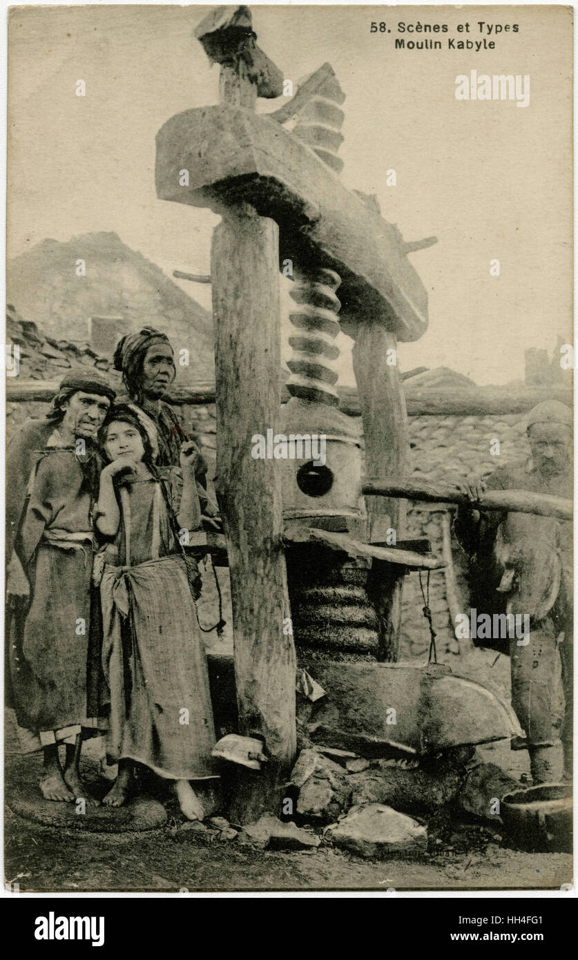 Fantastic Wooden Screw Olive Press - Kabyle People, Algeria Stock Photo