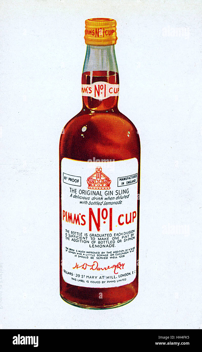 A very fine drawing of a bottle of Pimm's No.1 Cup from the 1940s Stock