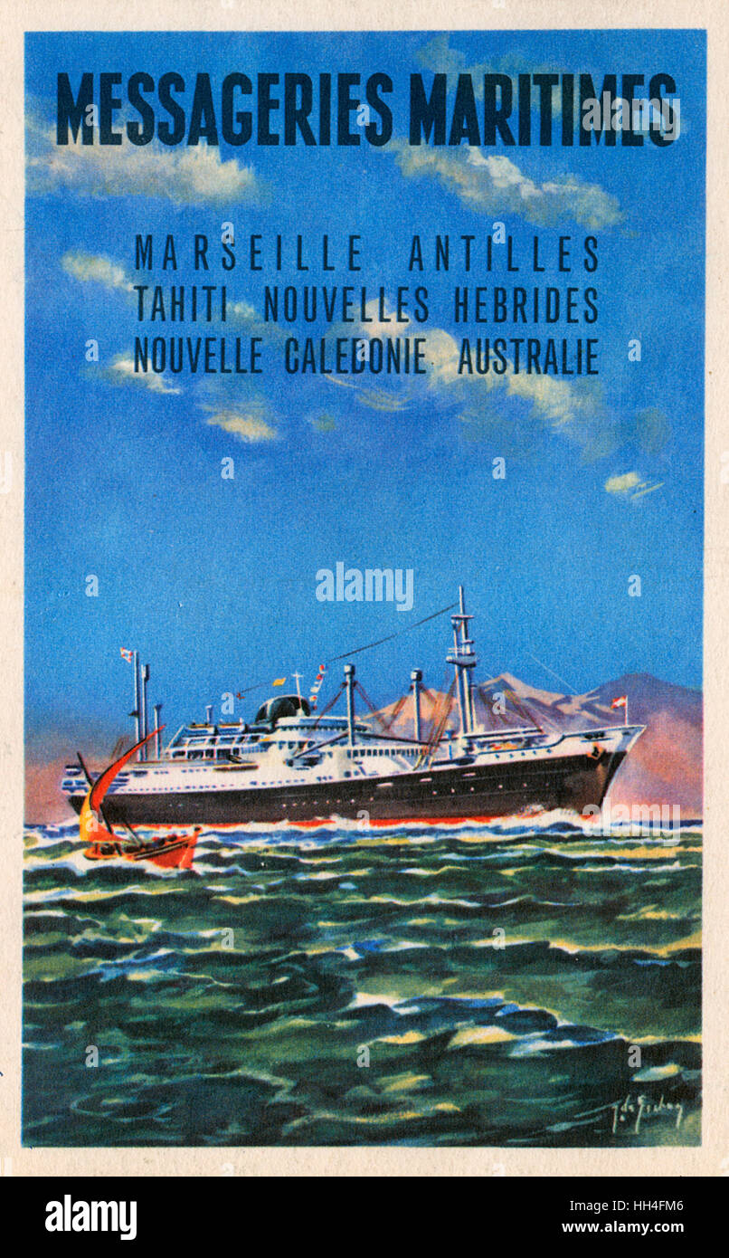 Messageries Maritimes - Promotional postcard Stock Photo