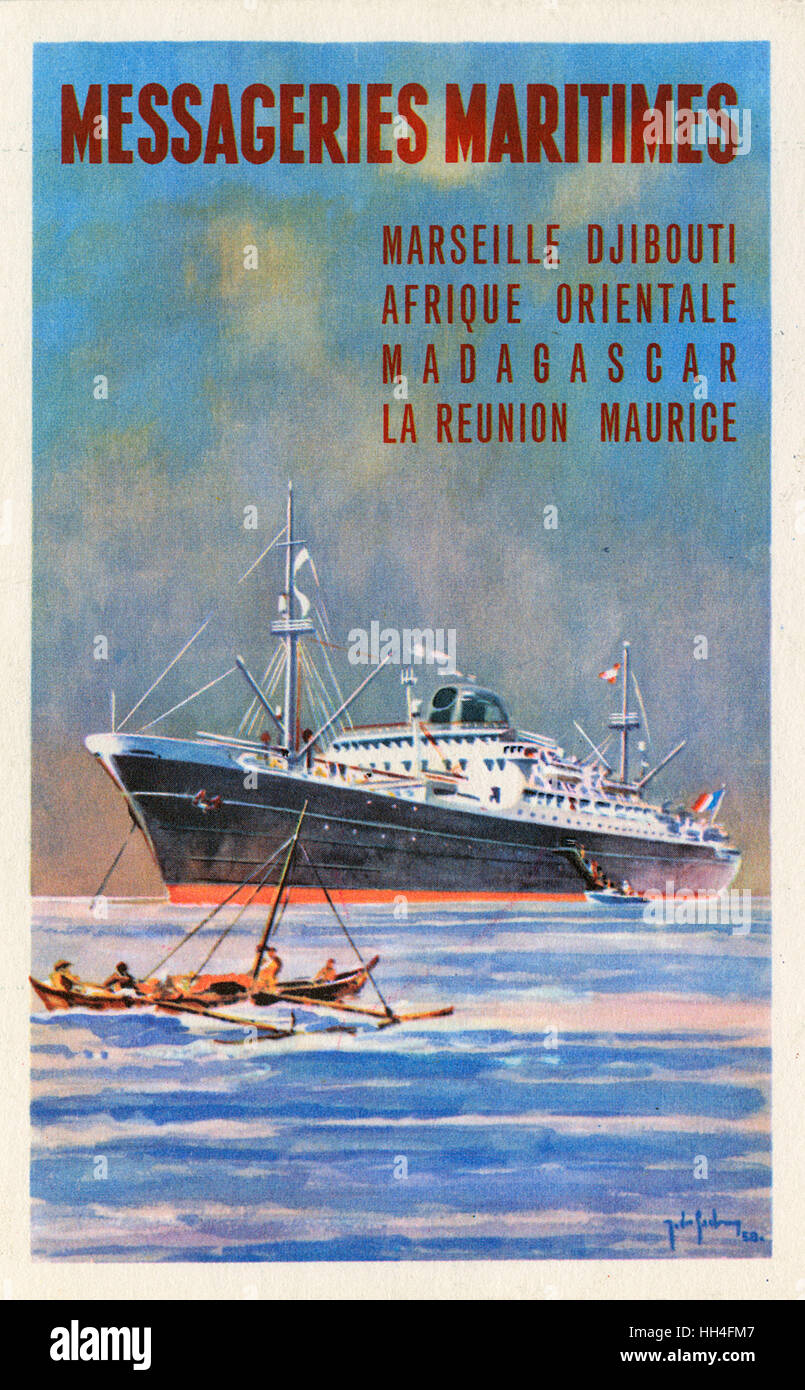 Messageries Maritimes - Promotional postcard Stock Photo
