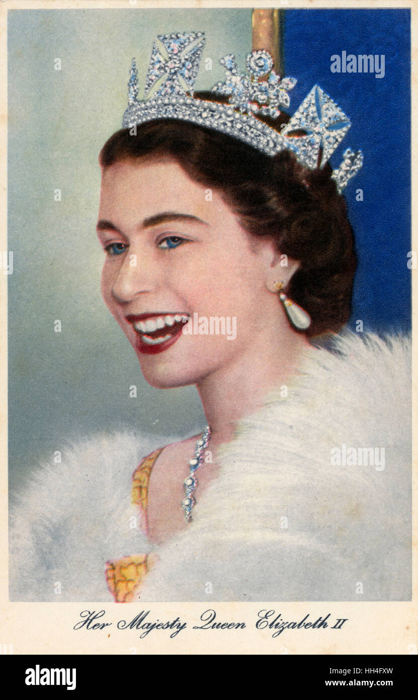 HRH Queen Elizabeth II (1926-). She is wearing the George IV State Diadem or Diamond Diadem. Stock Photo