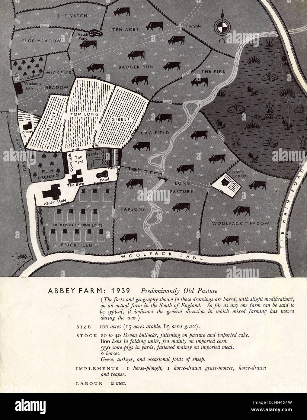 Farming pre-war in 1939 - layout of fields and crops (1/2) Stock Photo