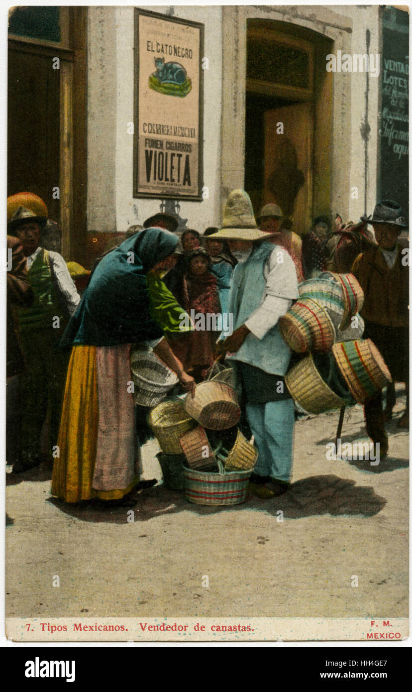 Mexican Woven Basket Seller - Mexico City Stock Photo
