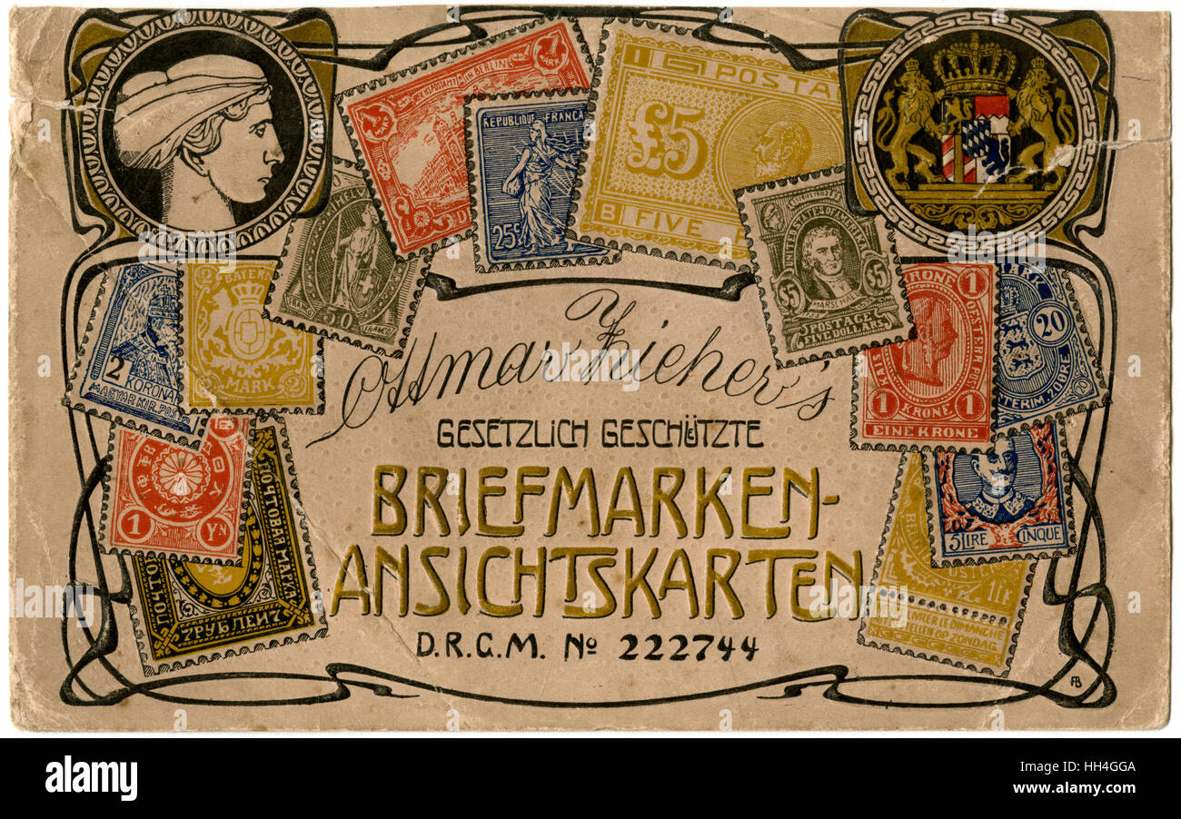 'Stamp Card' pack for card sets produced by Ottmar Zeihar, Munich, Germany, which enabled collectors to see stamps which they were unable to obtain, or afford. There is a complete set of 180 cards, some of the smaller countries had a very low printing run Stock Photo