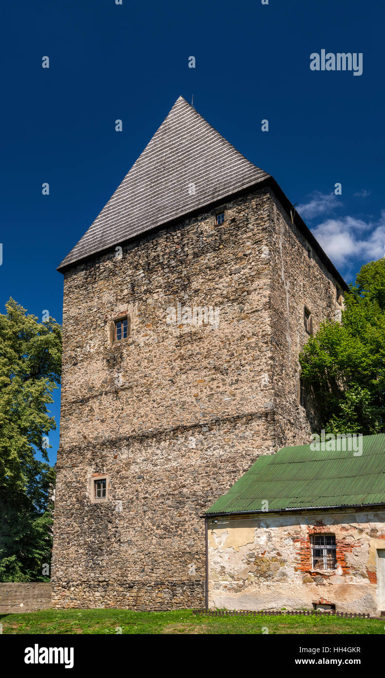 Tower Castle aka Ducal Tower, 14th century, donjon fortified tower in Siedlecin, Jelenia Gora Valley Culture Park, Lower Silesia, Poland Stock Photo