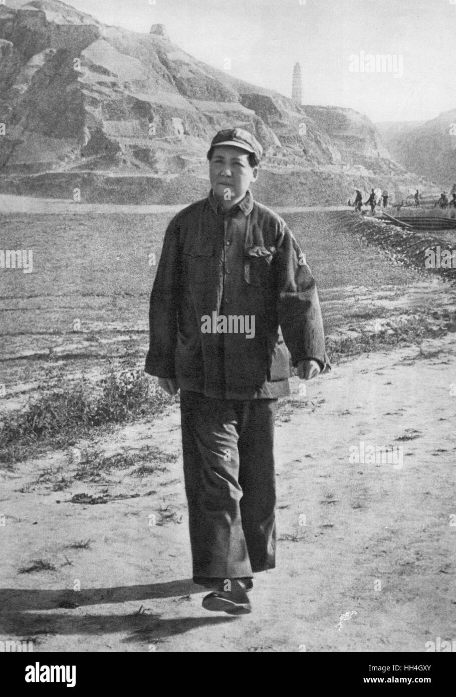 Mao Zedong (Mao Tse-tung) (1893-1976) - Chinese communist revolutionary and founding father of the People's Republic of China.  Seen here near the city of Yan'an in Shaanxi Province, regarded as the birthplace of the Chinese communist revolution during wh Stock Photo