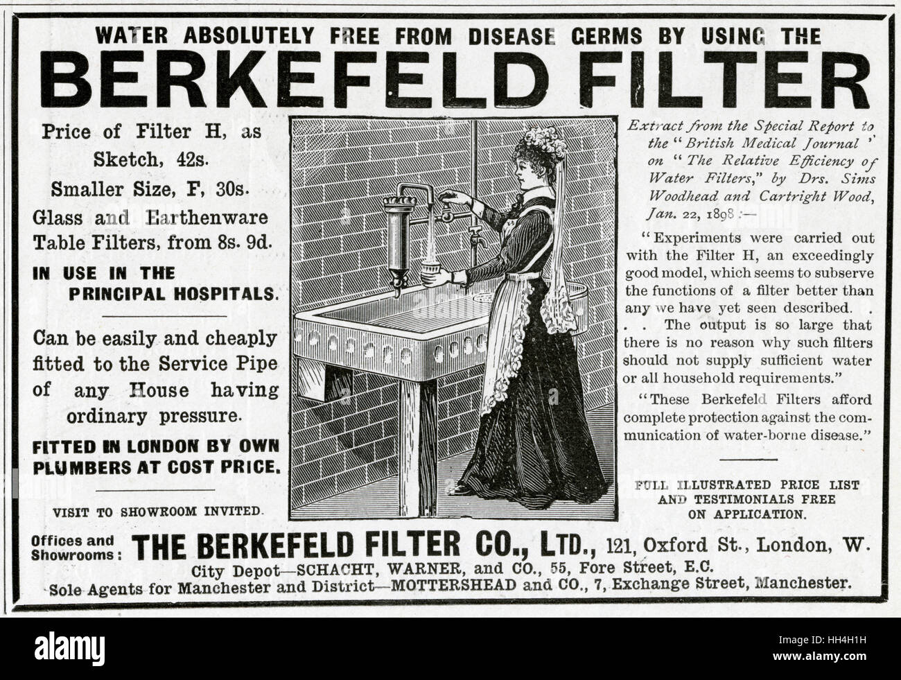Water Absolutely Free From Disease Germs By Using Berkefeld Filter Can Be Easily And Cheaply Fitted To The Service Pipe Of Any House Having Ordinary Pressure Stock Photo Alamy