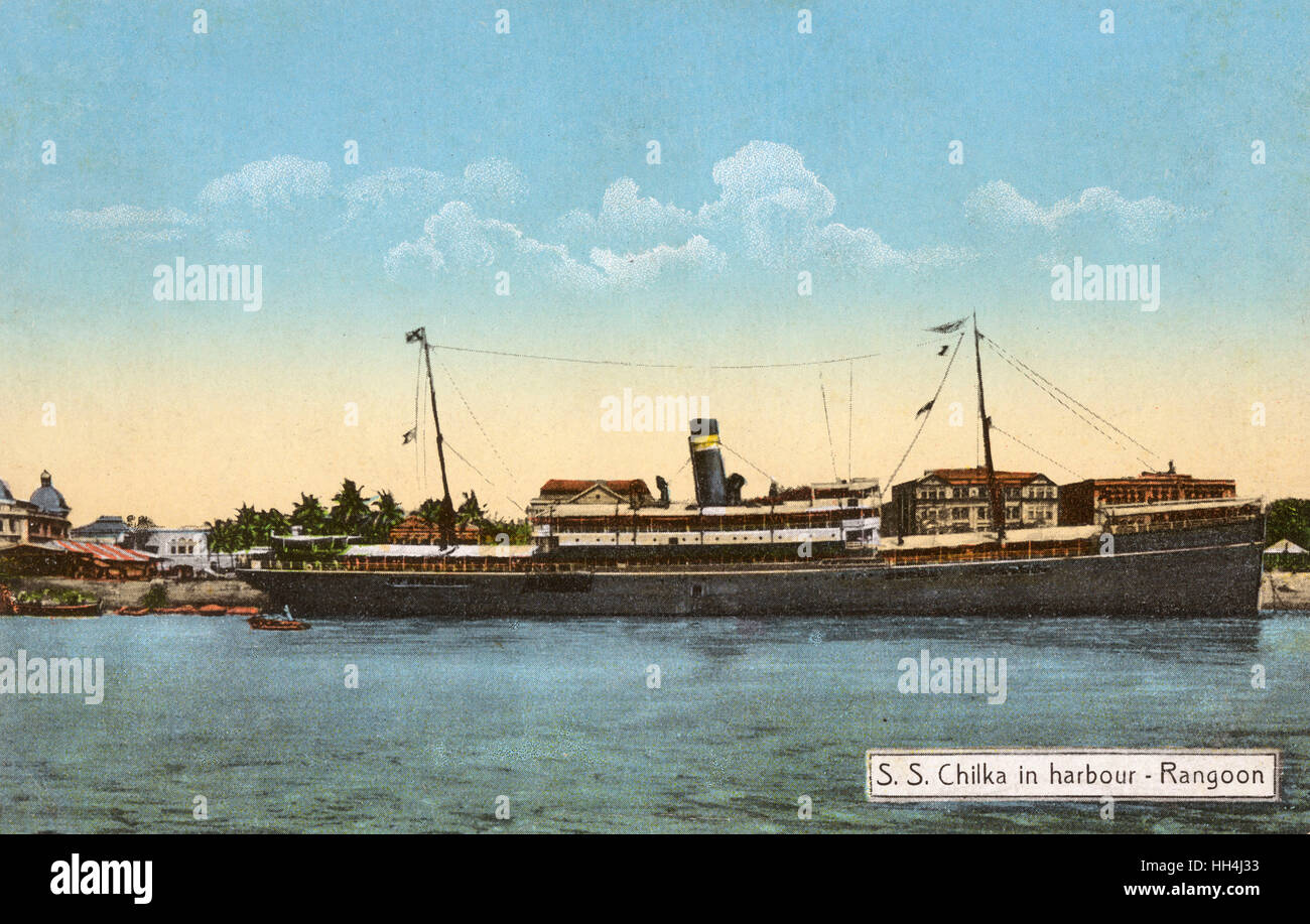 Steamship SS Chilka in harbour, Rangoon, Burma Stock Photo