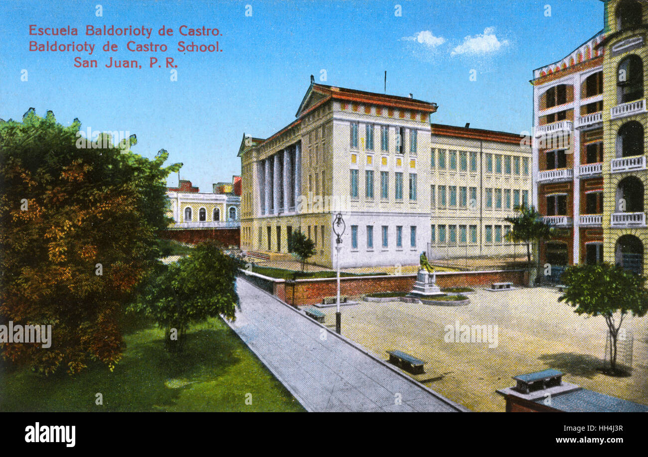 Baldorioty de Castro School, San Juan, Puerto Rico, North Atlantic Ocean.  Named after the slavery abolitionist and spokesman for national independence. Stock Photo