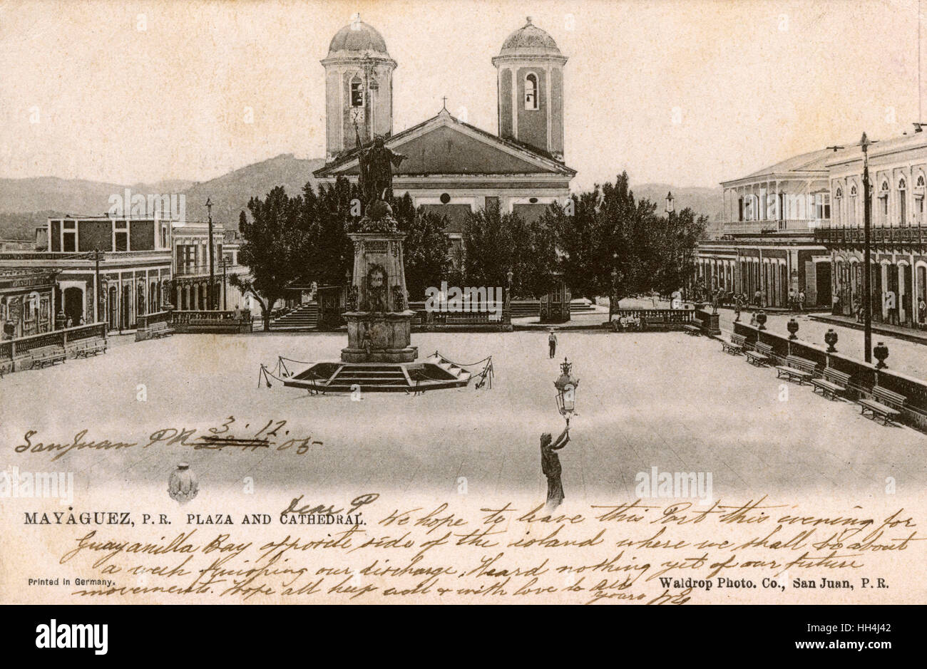 Plaza Colon and Cathedral, Mayaguez, Puerto Rico Stock Photo
