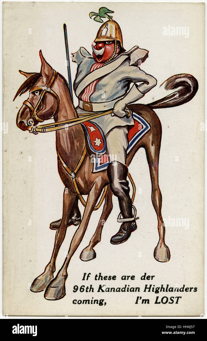 WW1 Humorous patriotic postcard in support of the 96th Battalion