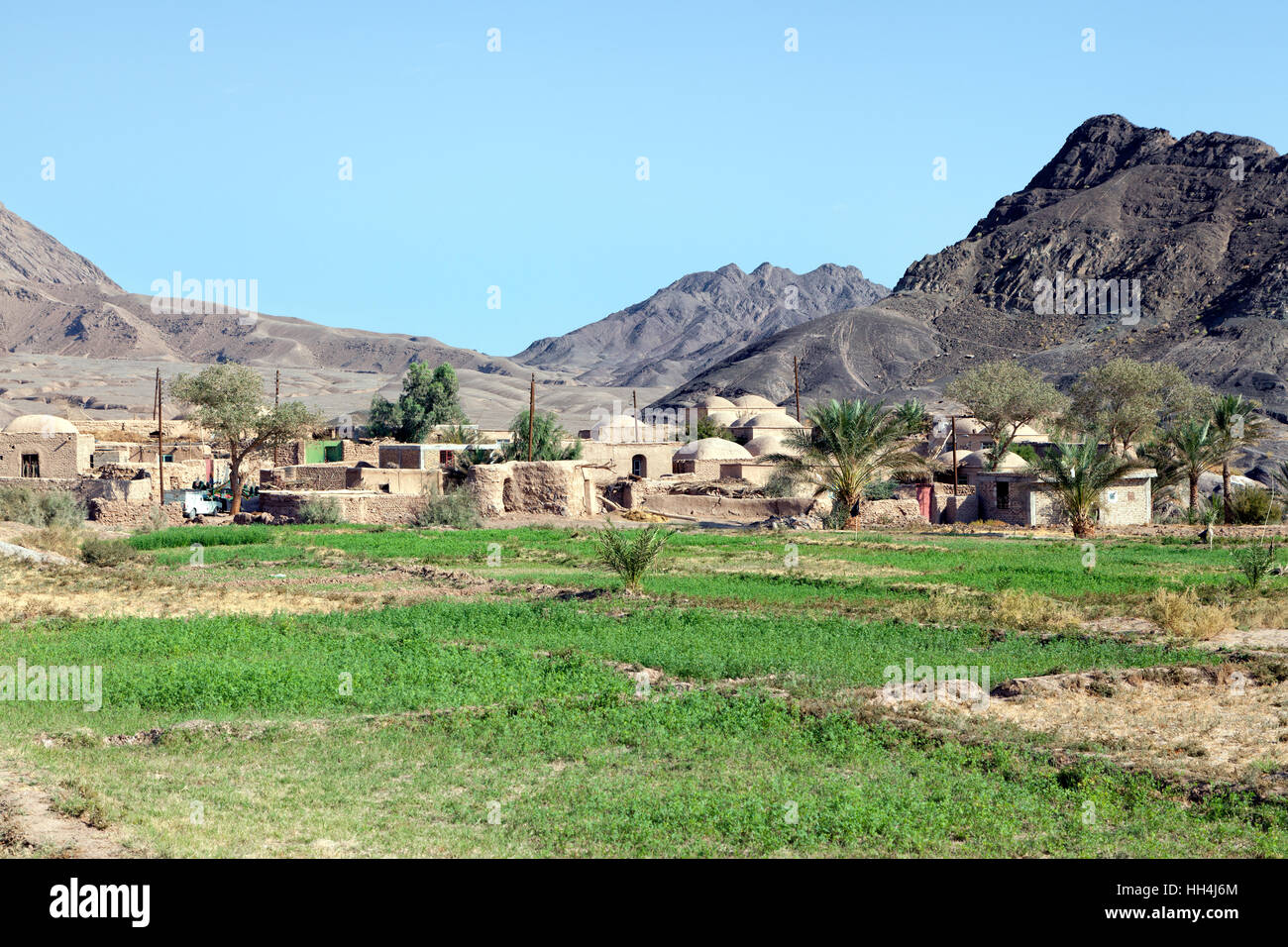 Traditional village in the desert around Kerman, south eastern Iran Stock Photo