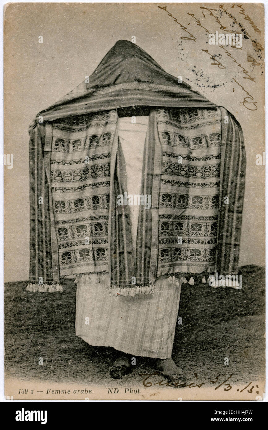 Sfax, Tunisia - Completely covered Arabian Woman. Stock Photo