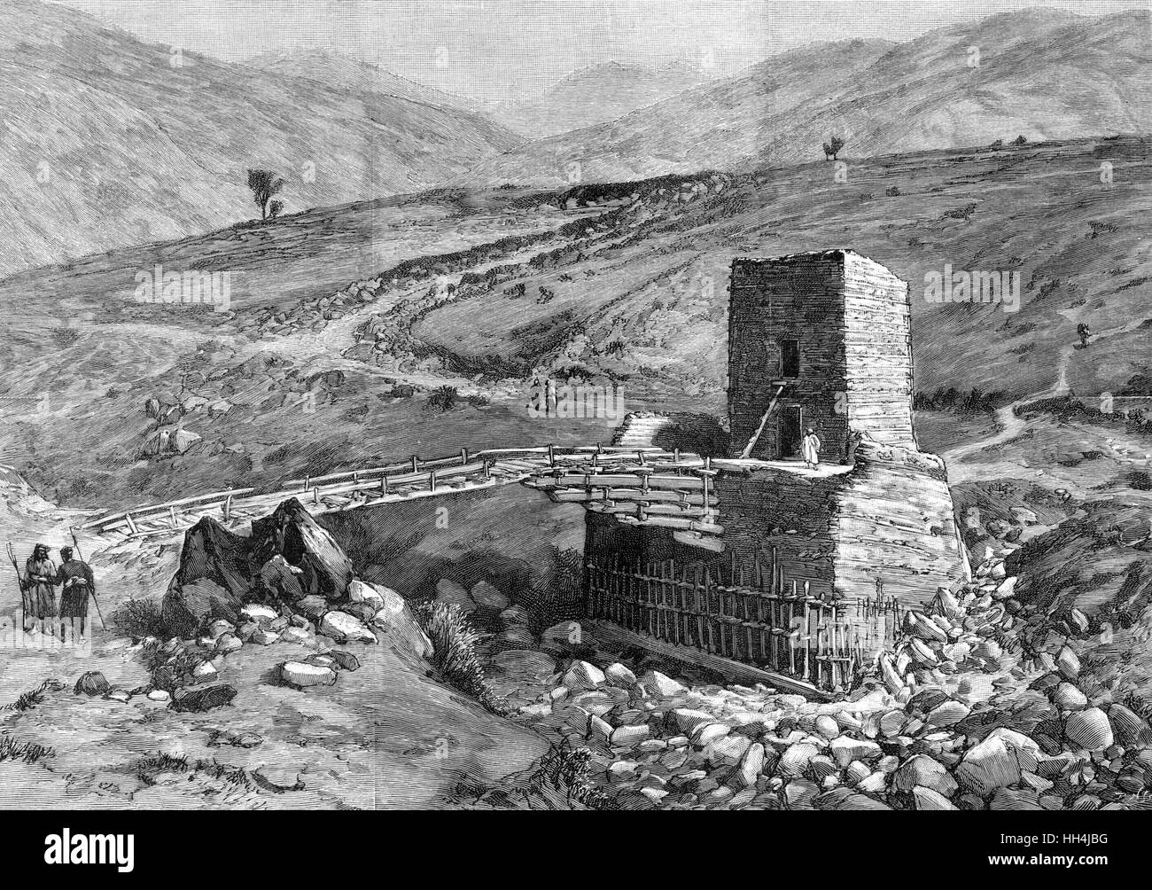 Bridge and fort at Chitral. Stock Photo