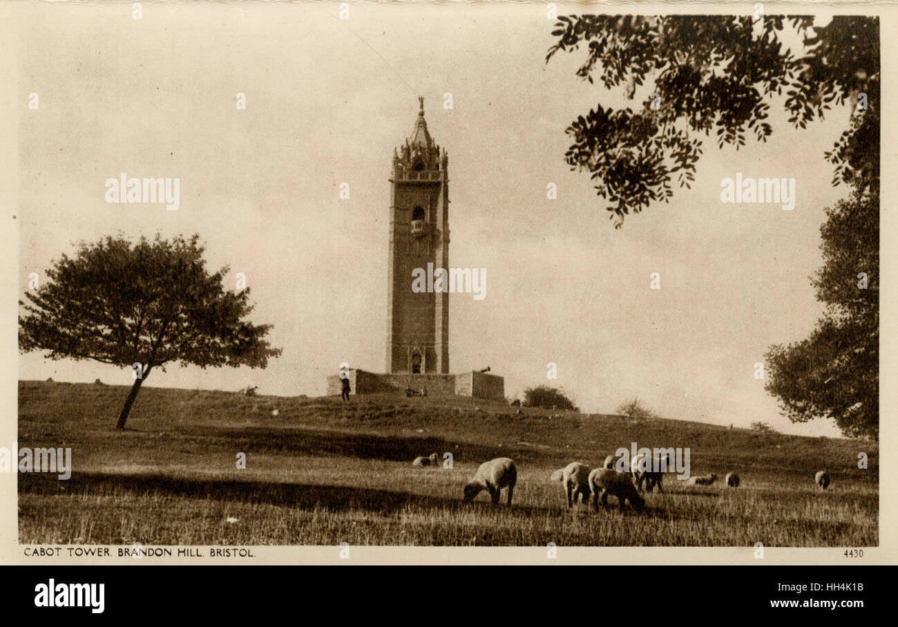 Bristol - Cabot Tower, Brandon Hill. The tower was built in the 1890s to commemorate the 400th anniversary of the journey of the Genoese explorer John Cabot from Bristol to lands which later became Canada. Stock Photo