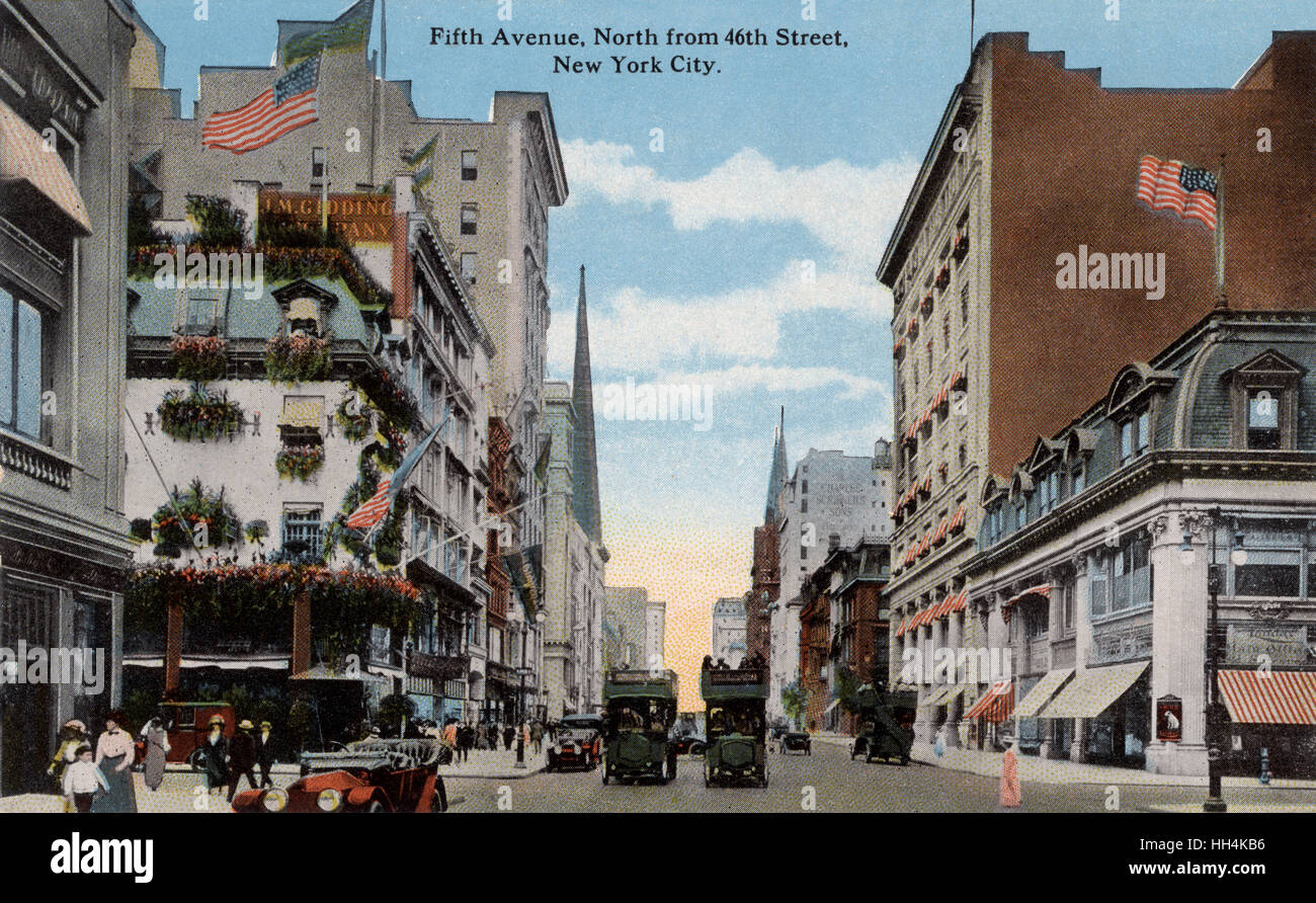 Fifth Avenue, north from 46th Street in 1913. The intersection is even then described as a 