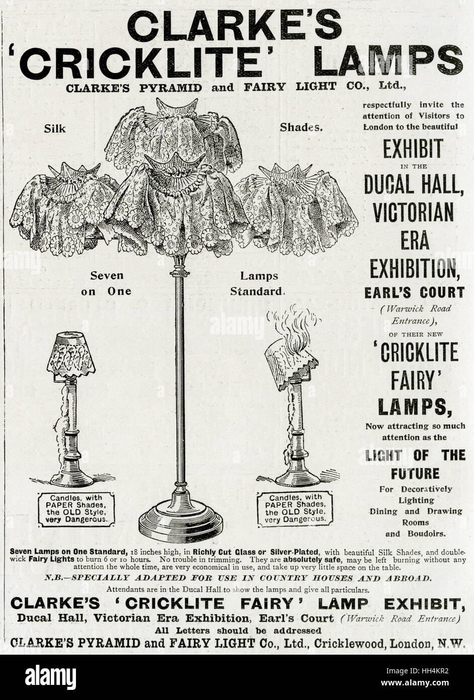 London UK advertising for Clarke’s Cricklite Fairy Lights late 1800s London UK advertising for Clarke’s Cricklite Fairy Lights late 1800s
