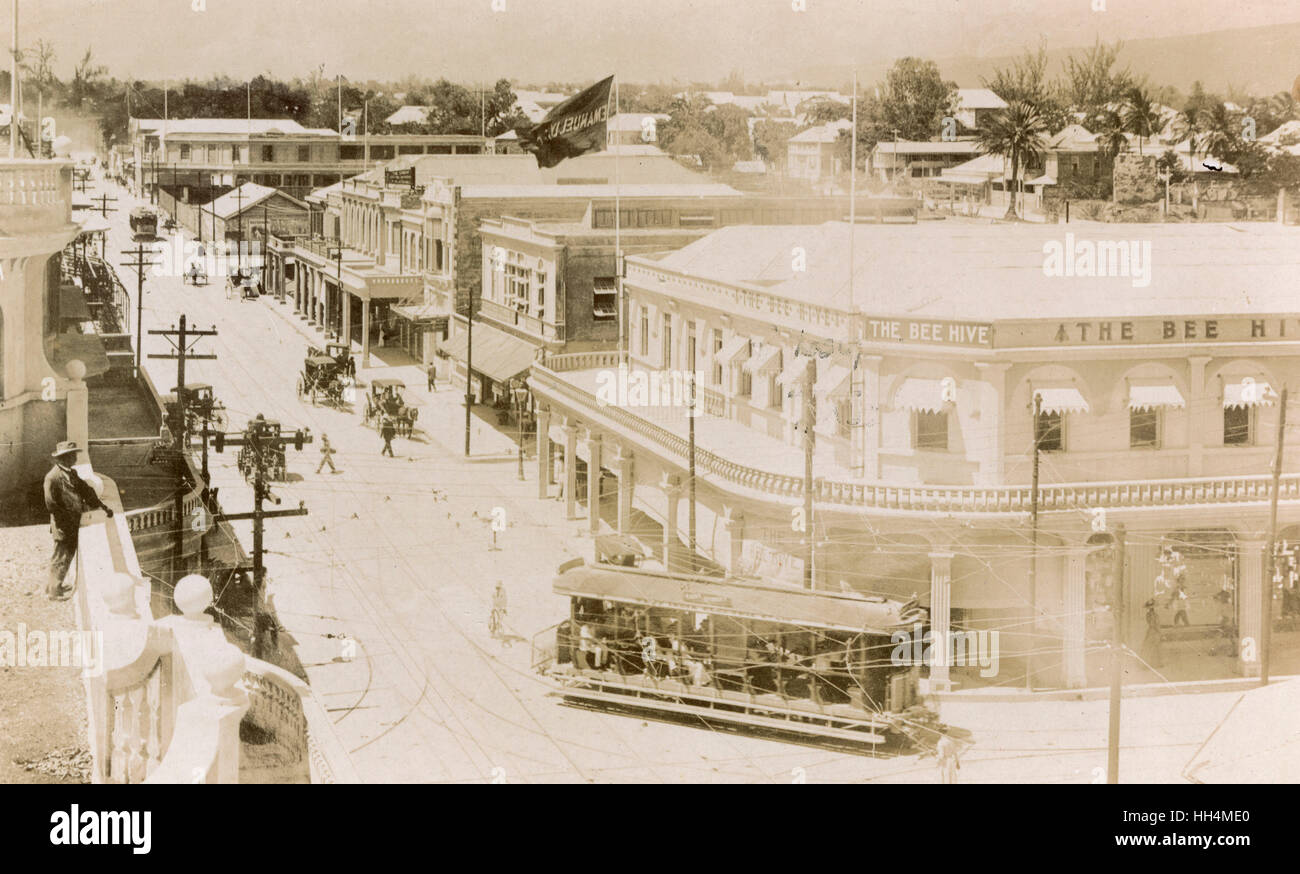 Aerial view of King Street, on the corner of Harbour Street, Kingston