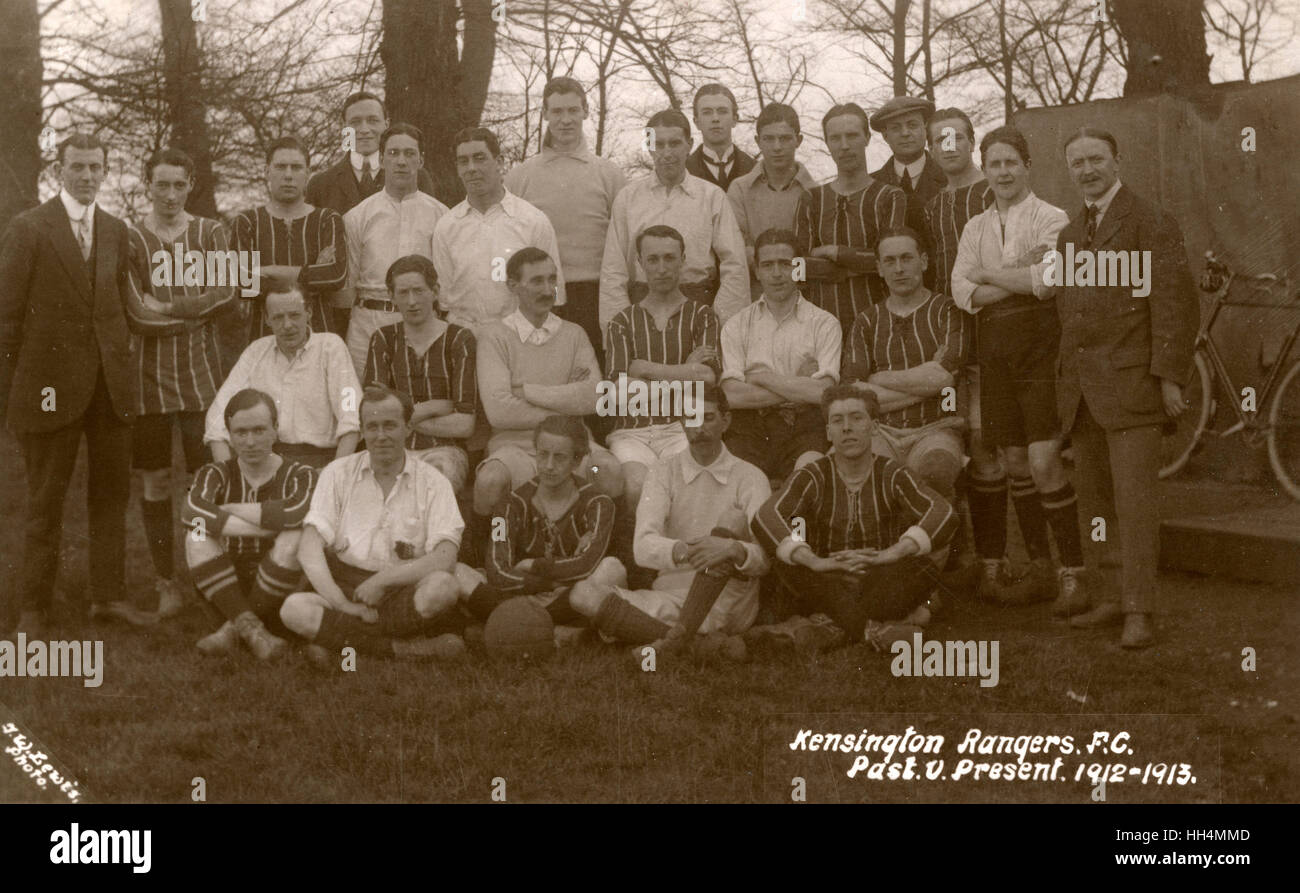 Kensington Rangers FC football team, past v. present, 1912-1913. Stock Photo
