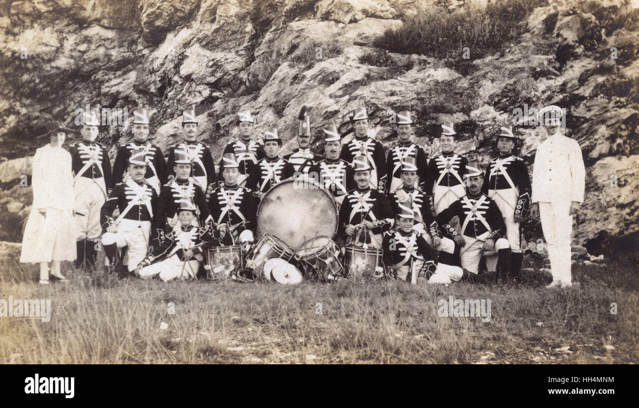 Unidentified drum band in traditional uniform. Stock Photo