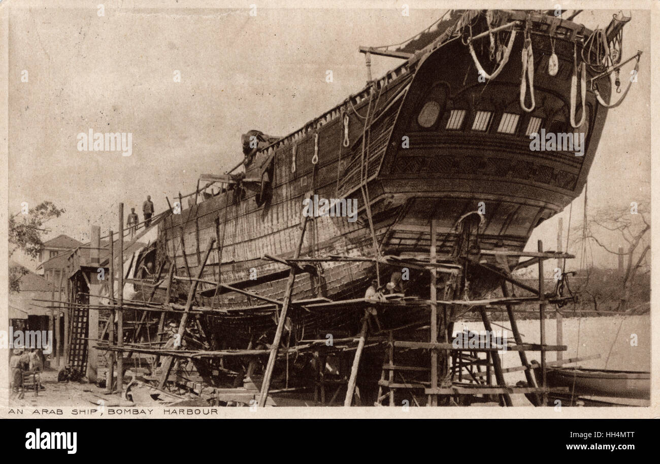Arab dhow under construction, Bombay Harbour, India Stock Photo