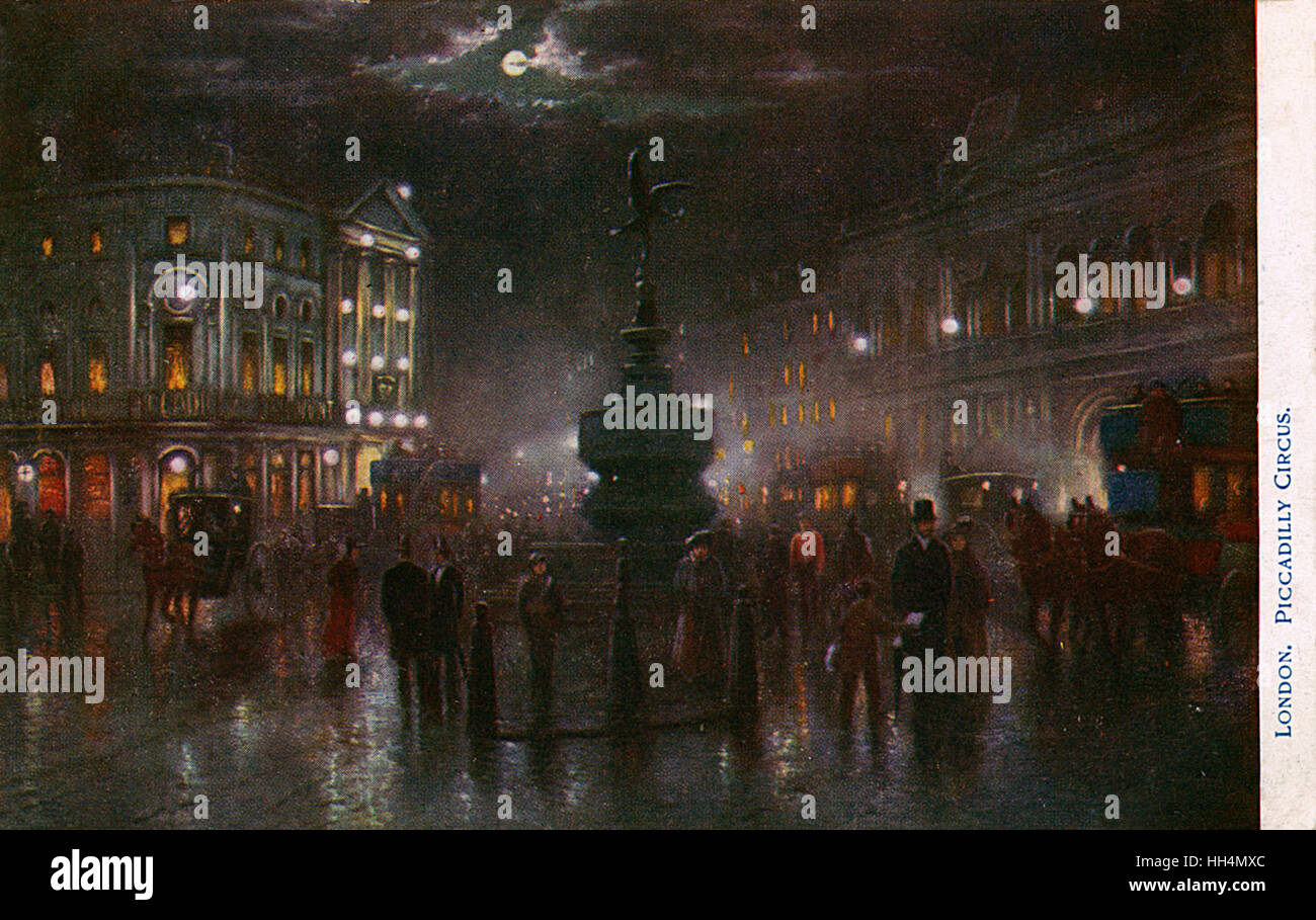 Piccadilly Circus, London - A dark and wet (yet busy) scene Stock Photo