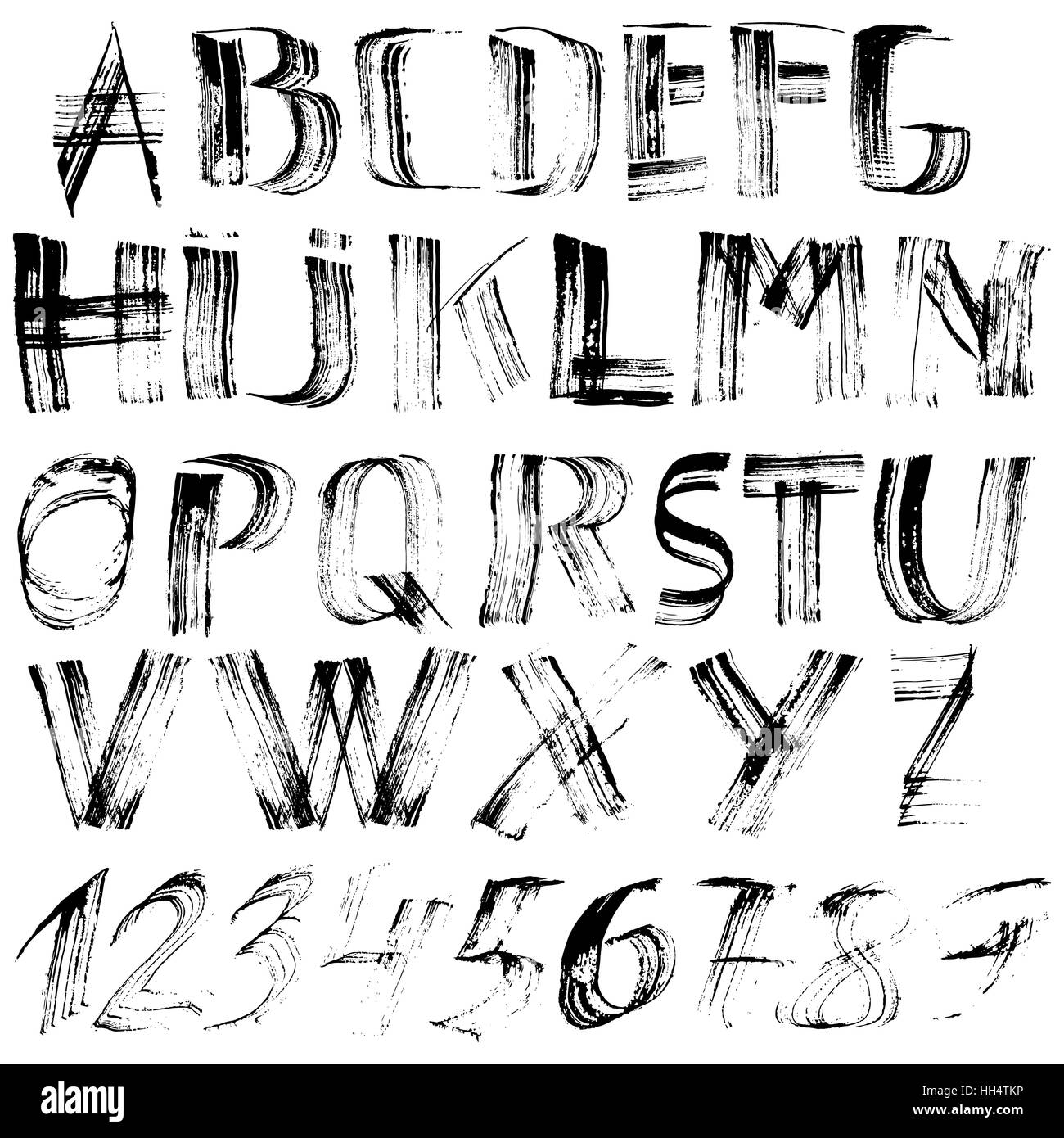 Hand drawn font made by dry brush strokes. Grunge style alphabet Stock ...