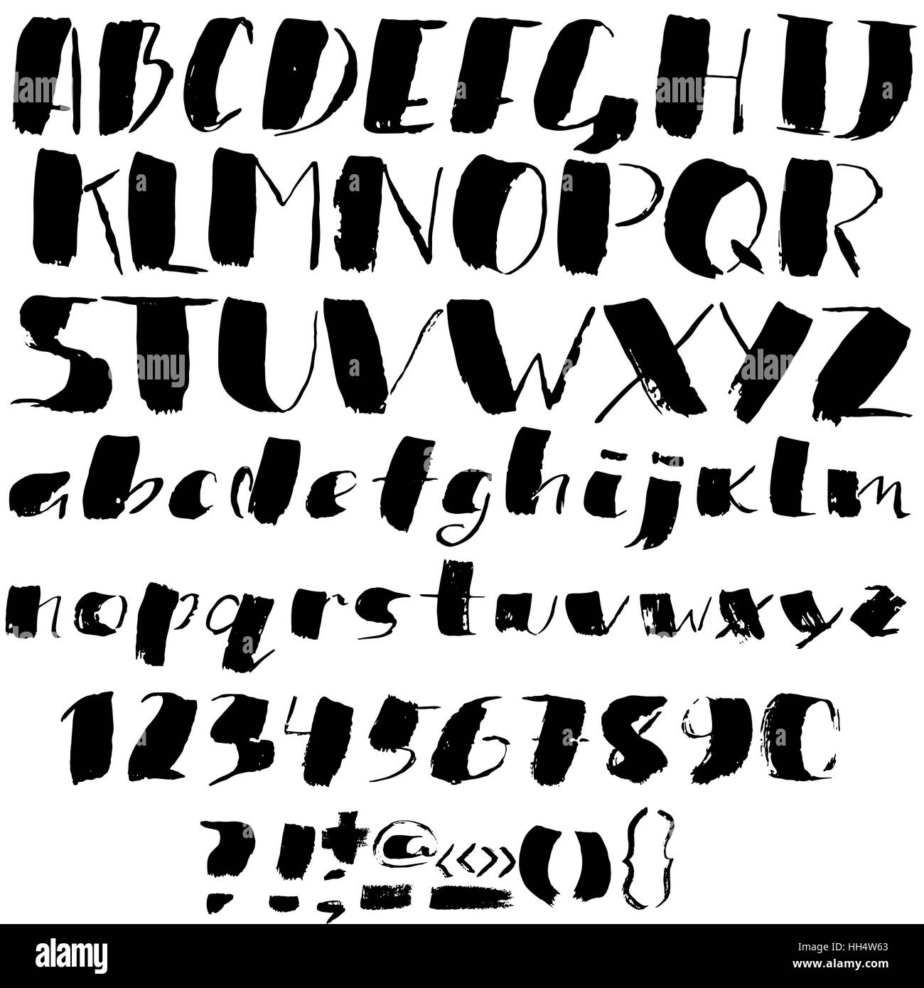 Hand drawn font made by dry brush strokes. Grunge style alphabet Stock ...