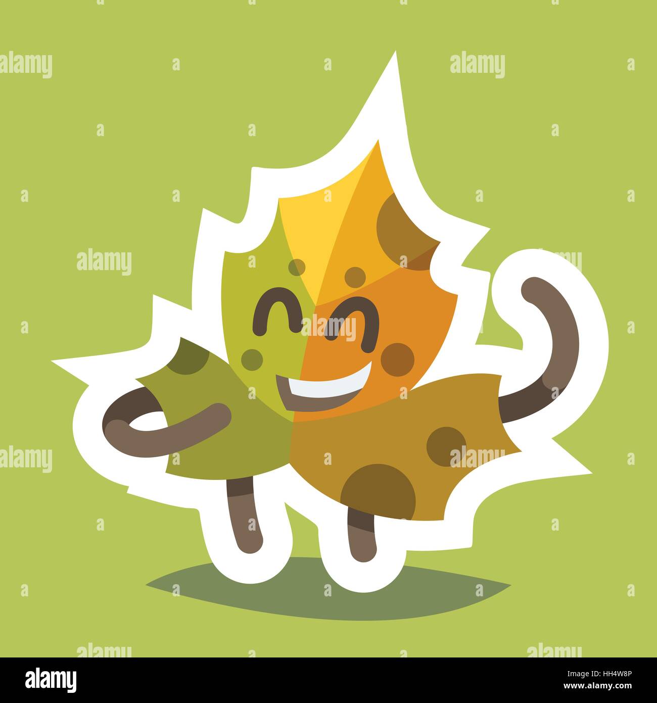 Vector illustration emoticon emoji icon on theme of autumn holiday. Autumn emoticon happy thanksgiving day. Friendly maple leaf Stock Vector