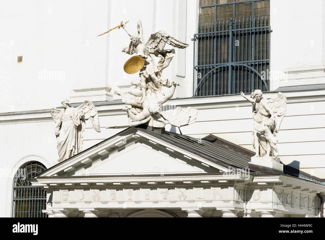 Wien, Vienna: Angelic fall above the entrance of the Church of St. Michael, 01. Old Town, Wien, Austria Stock Photo