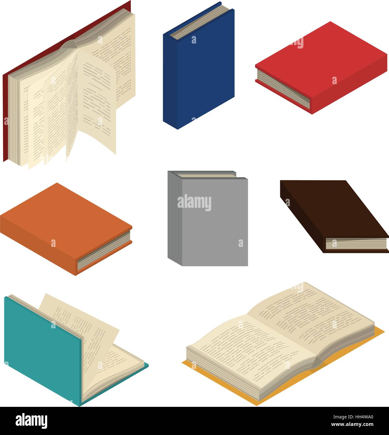 Set of colorful books and tutorials. Isometric flat vector. Stock Vector