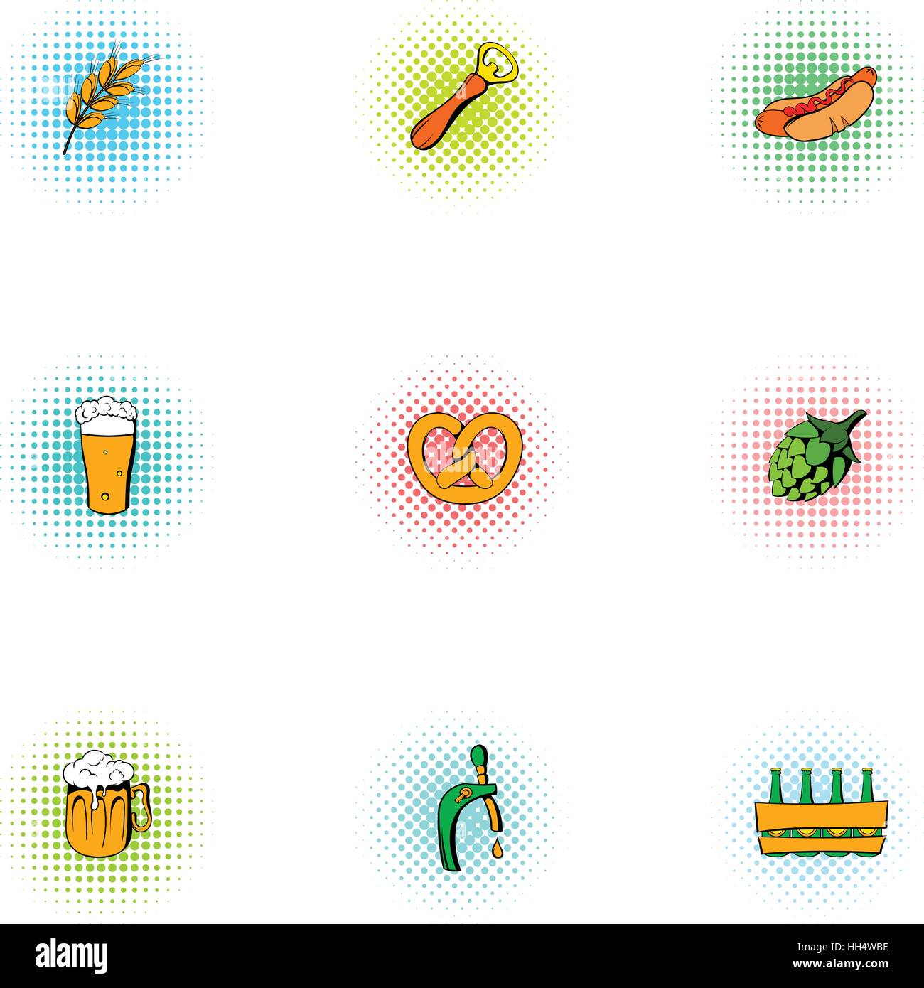Alcohol icons set, pop-art style Stock Vector