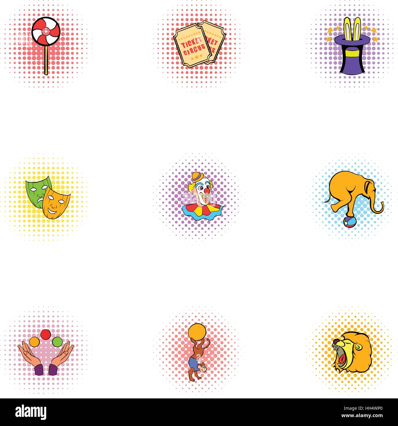 Circus performance icons set, pop-art style Stock Vector Image & Art ...
