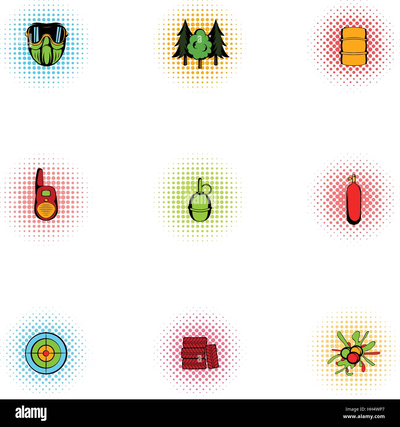 Shooting paintball icons set, pop-art style Stock Vector Image & Art ...