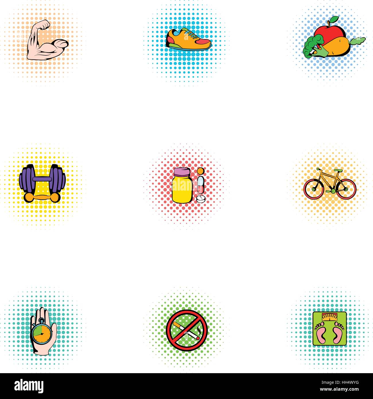 Healthy lifestyle icons set, pop-art style Stock Vector Image & Art - Alamy
