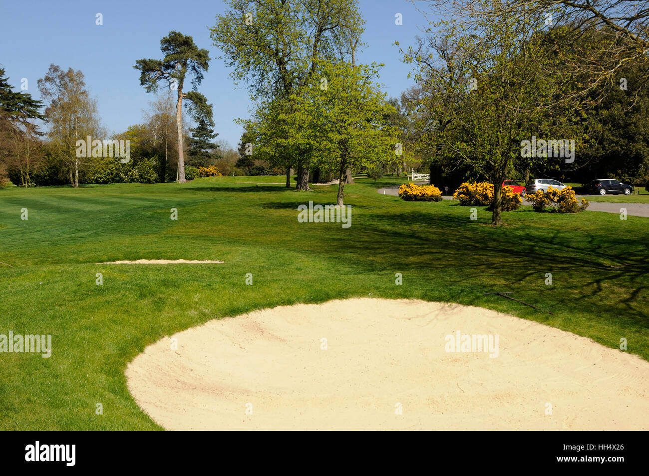 View back from 9th Green to the Tee area, Braintree Golf Club Essex England Stock Photo