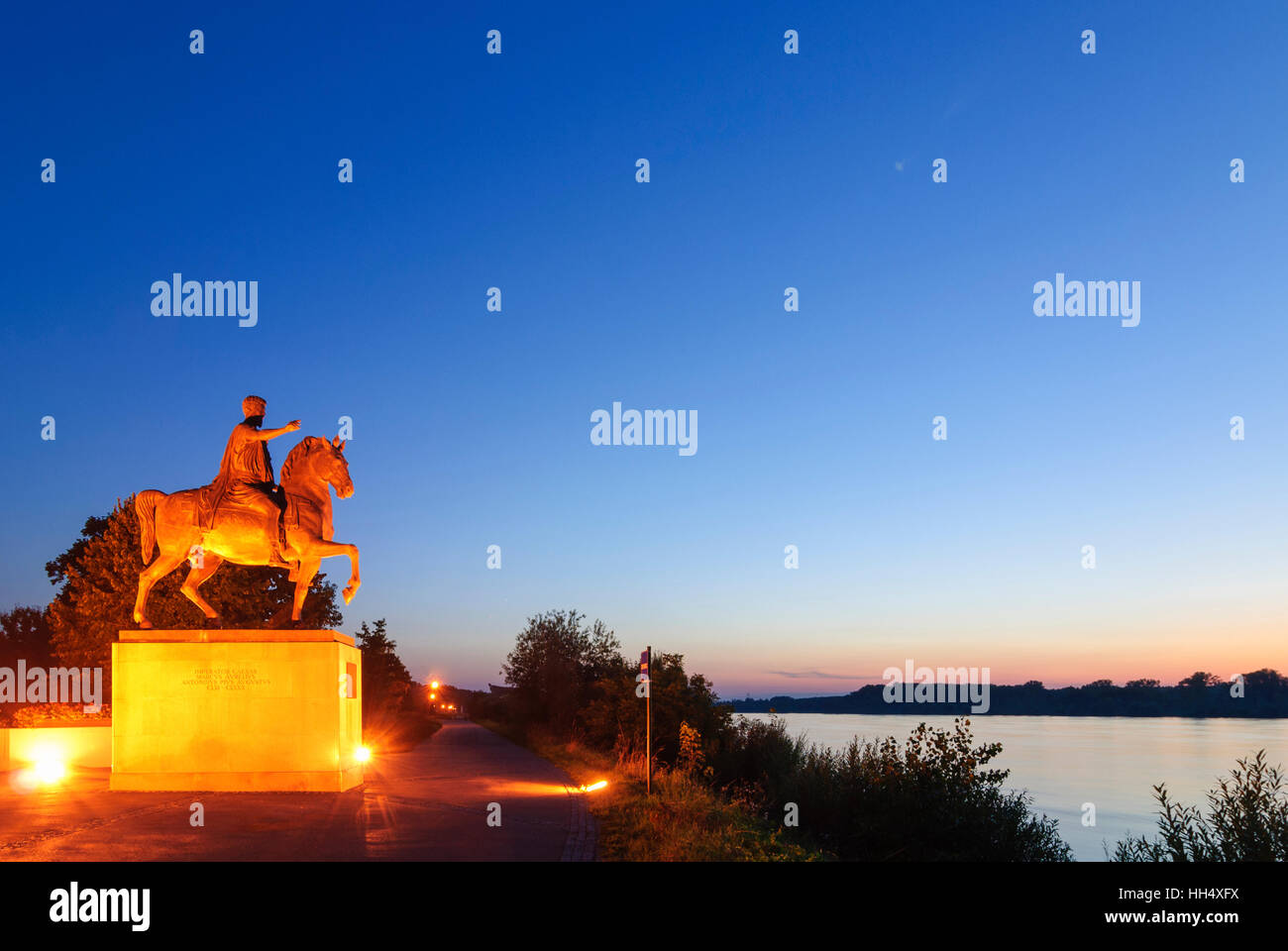 Tulln an der Donau: Marc Aurel monument at the Danube, Donau, Niederösterreich, Lower Austria, Austria Stock Photo