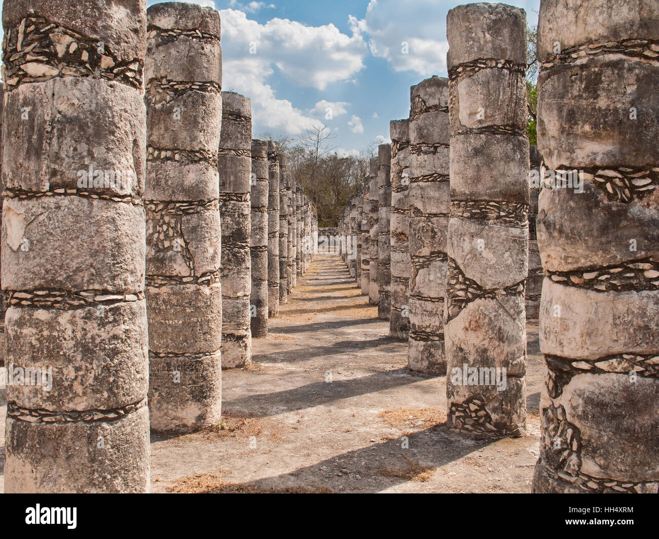 At Chichen Itza - The Plaza of a Thousand Columns taken latter in the day so the columns have nice shading and shadowstravel Stock Photo