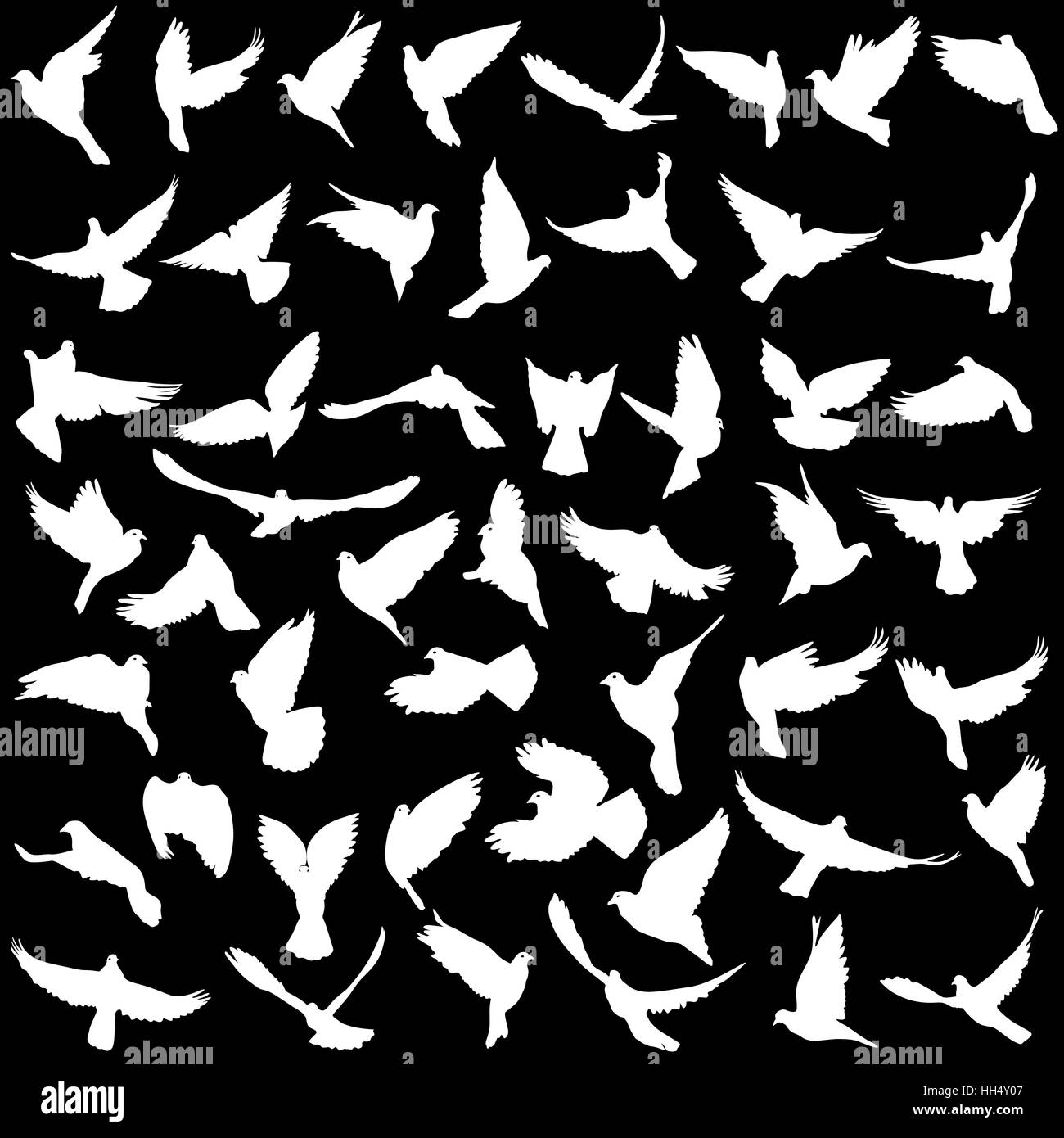 Concept of love or peace. Set silhouettes doves. Vector illustration ...