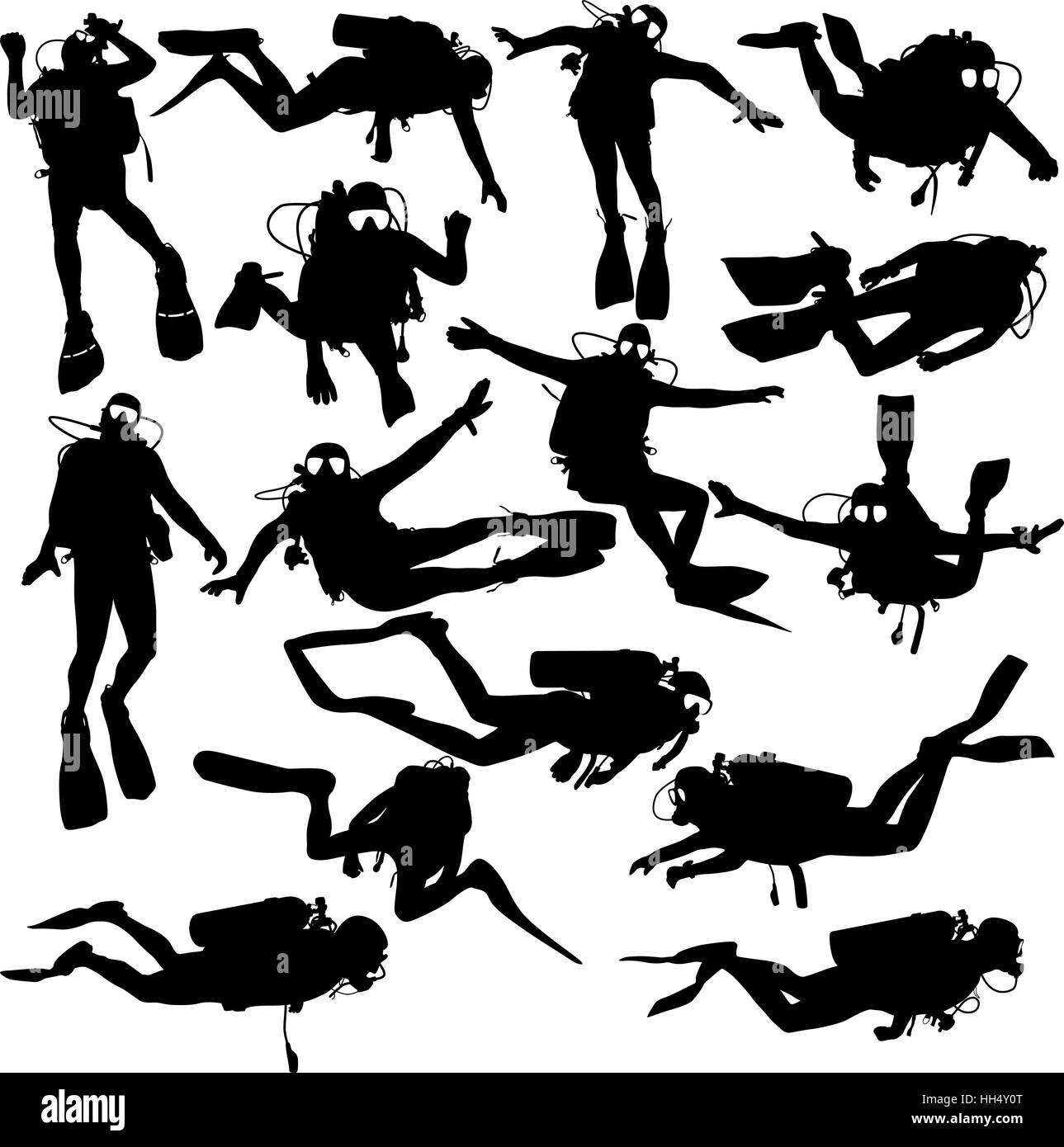 Set black silhouette scuba divers. Vector illustration Stock Vector Image & Art Alamy