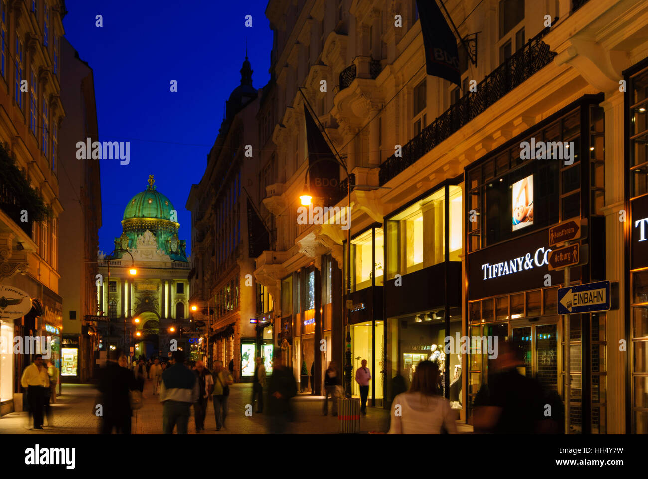 Wien, Vienna: Kohlmarkt, look to gate Michaelertor of Hofburg, luxury