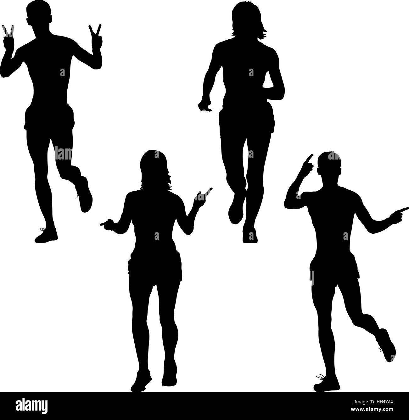 Set Of Silhouettes Runners On Sprint Men And Woman Vector Illustration Stock Vector Image