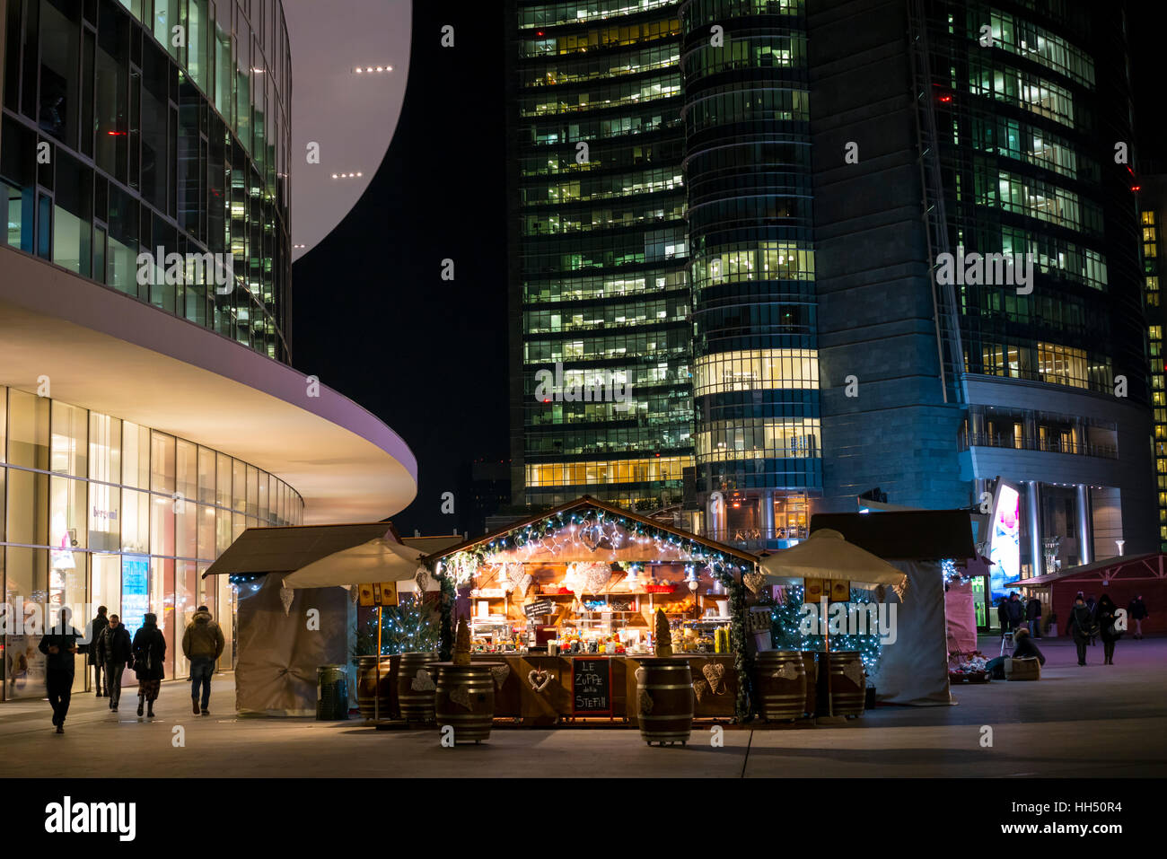 Night view of the Unicredit tower in Piazza Gae Aulenti. Milan. Italy ...