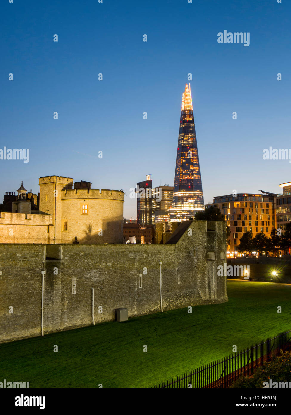 Europe, UK, England, London, Tower of London, Shard dusk Stock Photo