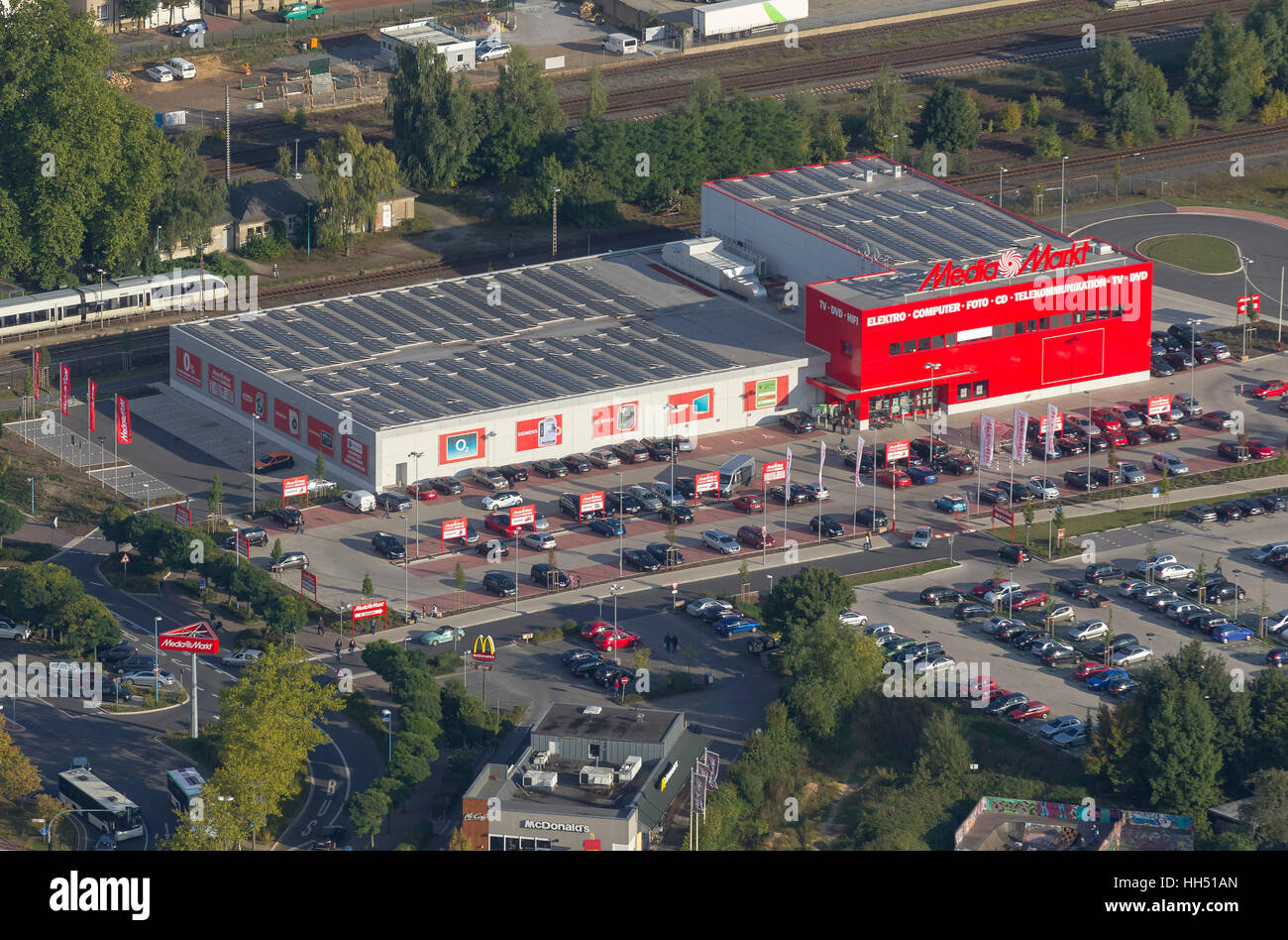 Media Market on Dorsten train station, Dorsten, Ruhr area, North  Rhine-Westphalia, Germany, Europe, birds-eyes view, aerial view Stock Photo  - Alamy