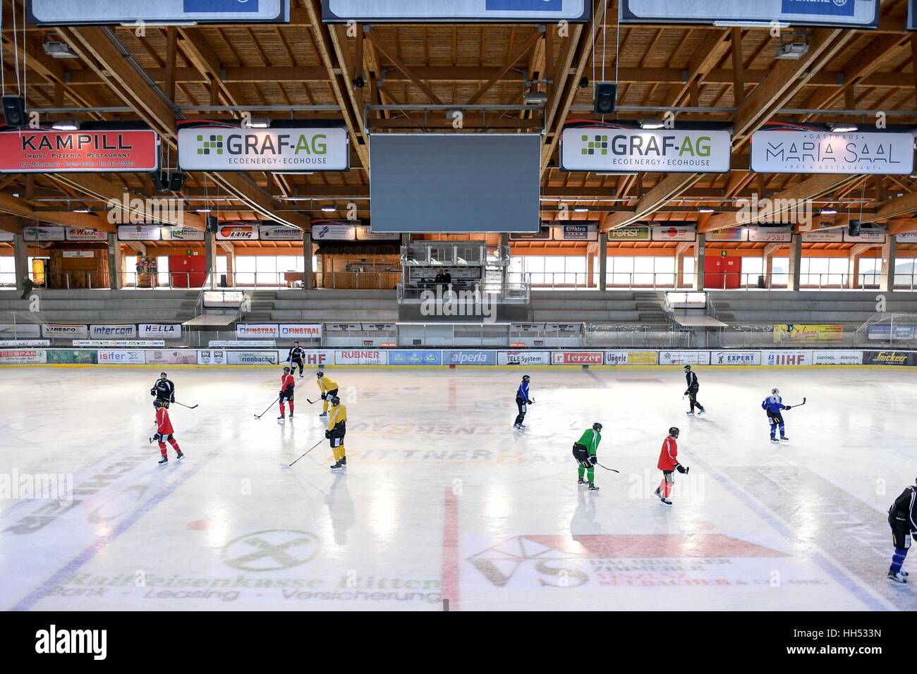 The GMB Nottingham Panthers warming up at Arena Ritten before the Continental Cup final Stock Photo