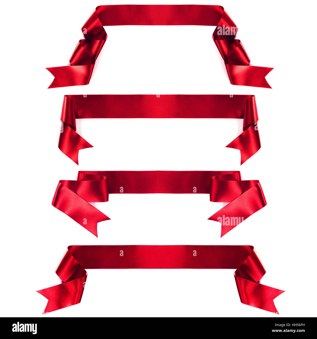 Red banner ribbon set isolated on white background Stock Photo - Alamy
