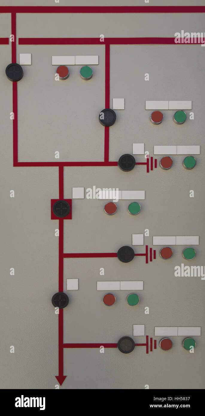 Control panel with single line diagram and command buttons Stock Photo ...